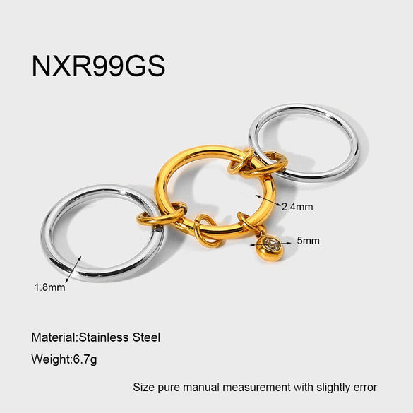 Wholesale Women's Geometric Zircon Inlay Stainless Steel 18K Gold Plated Ring Light Luxury Design Jewelry Accessories