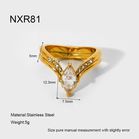 Wholesale Women's Geometric Zircon Inlay Stainless Steel 18K Gold Plated Ring Light Luxury Design Jewelry Accessories