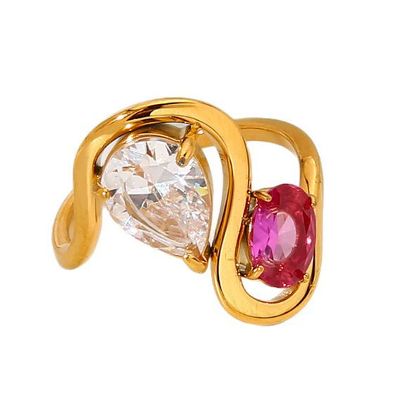 Wholesale Women's Geometric Zircon Inlay Stainless Steel 18K Gold Plated Ring Light Luxury Design Jewelry Accessories