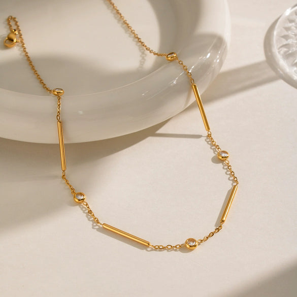 Wholesale Women's Geometric Zircon Necklace In Stainless Steel And Titanium Steel With Pvd Furnace Vacuum Real Gold Plating