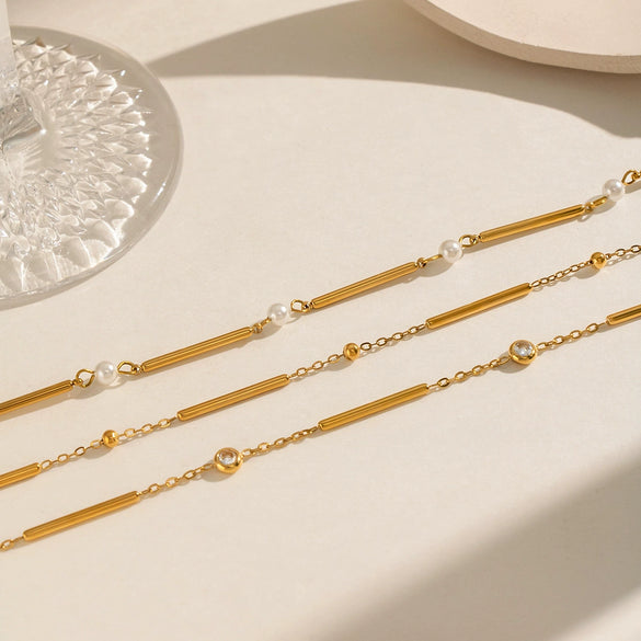 Wholesale Women's Geometric Zircon Necklace In Stainless Steel And Titanium Steel With Pvd Furnace Vacuum Real Gold Plating