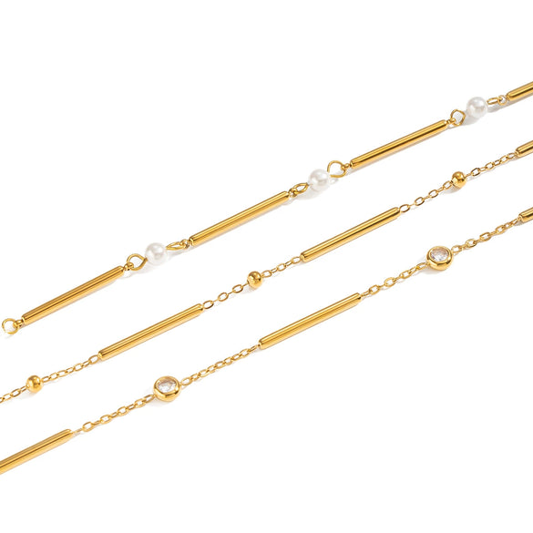 Wholesale Women's Geometric Zircon Necklace In Stainless Steel And Titanium Steel With Pvd Furnace Vacuum Real Gold Plating