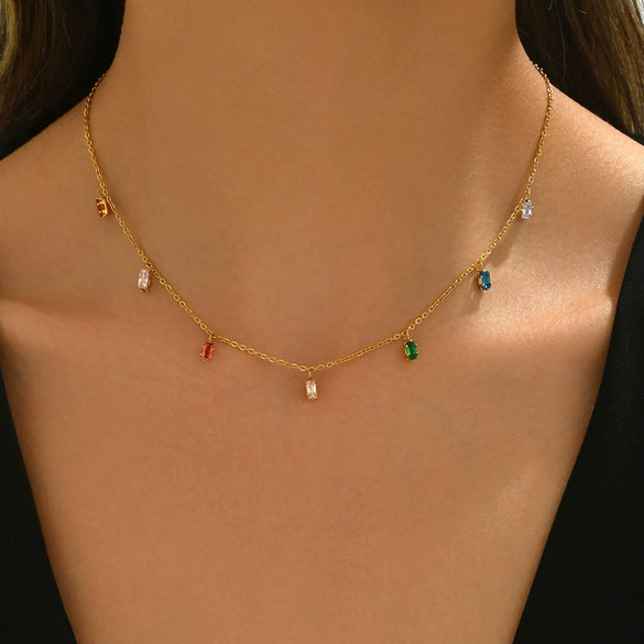 Wholesale Women's Geometric Zircon Pendant Necklace With Oshaped Titanium Steel Chain Electroplated