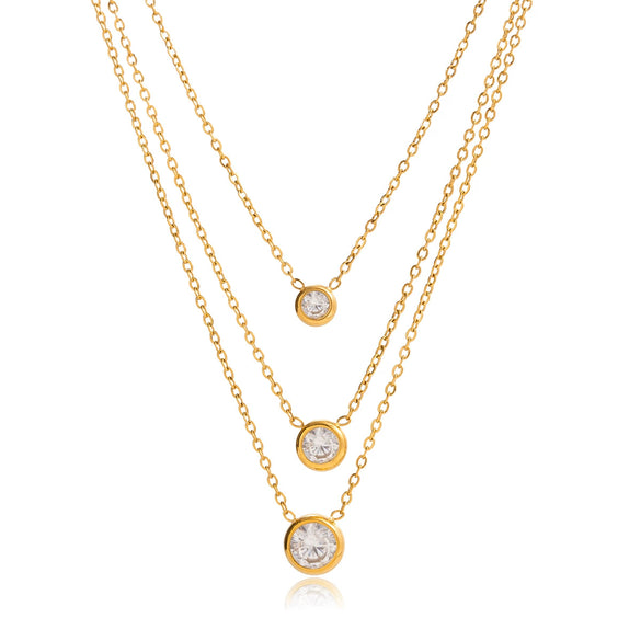 Wholesale Women's Geometric Zircon Pendant Necklace With Stainless Steel O Word Chain Ancient Style Electroplated Design