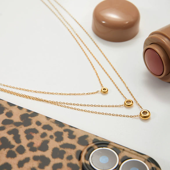 Wholesale Women's Geometric Zircon Pendant Necklace With Stainless Steel O Word Chain Ancient Style Electroplated Design