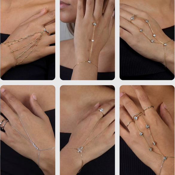 Wholesale Women's Geometric Zircon S925 Silver Chain Bracelet Simple Multilayer Combination Finger Jewelry