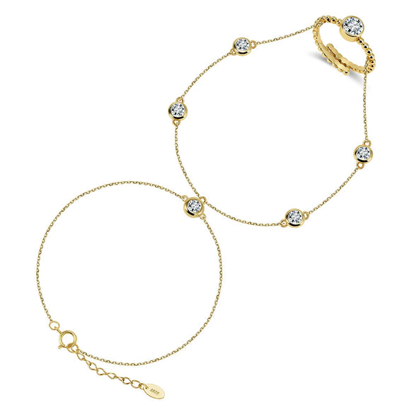 Wholesale Women's Geometric Zircon S925 Silver Chain Bracelet Simple Multilayer Combination Finger Jewelry