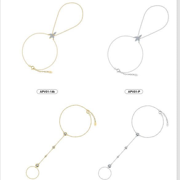 Wholesale Women's Geometric Zircon S925 Silver Chain Bracelet Simple Multilayer Combination Finger Jewelry