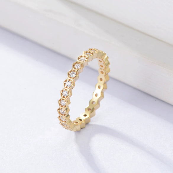 Wholesale Women's Geometric Zircon S925 Sterling Silver Hexagonal Ring Set