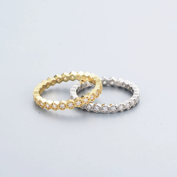 Wholesale Women's Geometric Zircon S925 Sterling Silver Hexagonal Ring Set