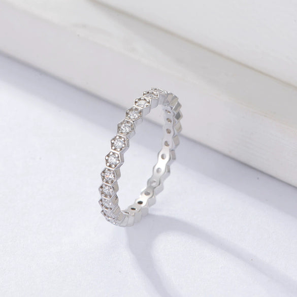 Wholesale Women's Geometric Zircon S925 Sterling Silver Hexagonal Ring Set