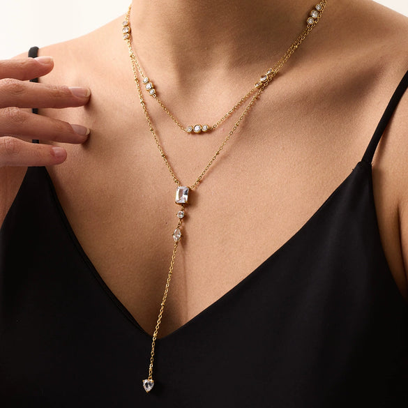 Wholesale Women's Geometric Zircon Stainless Steel 18K Gold Plated Oshaped Pendant Necklace