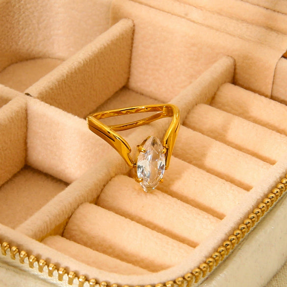 Wholesale Women's Geometric Zircon Stainless Steel 18K Gold Plated Ring