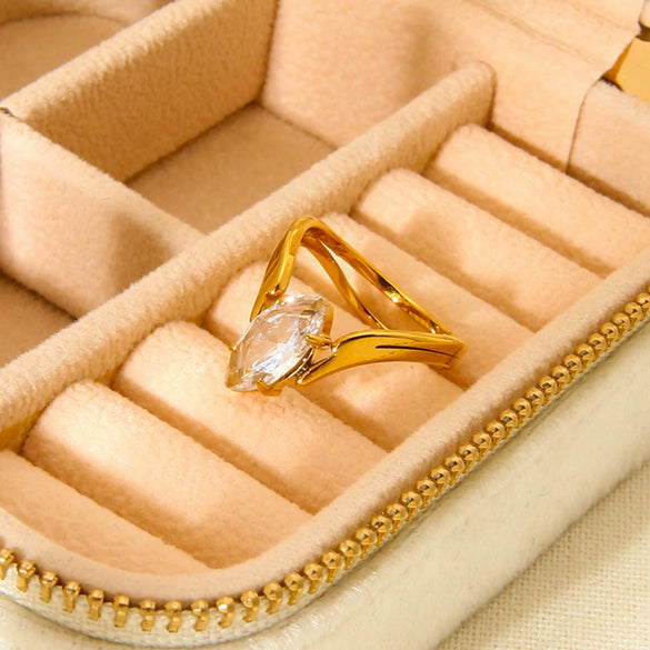 Wholesale Women's Geometric Zircon Stainless Steel 18K Gold Plated Ring