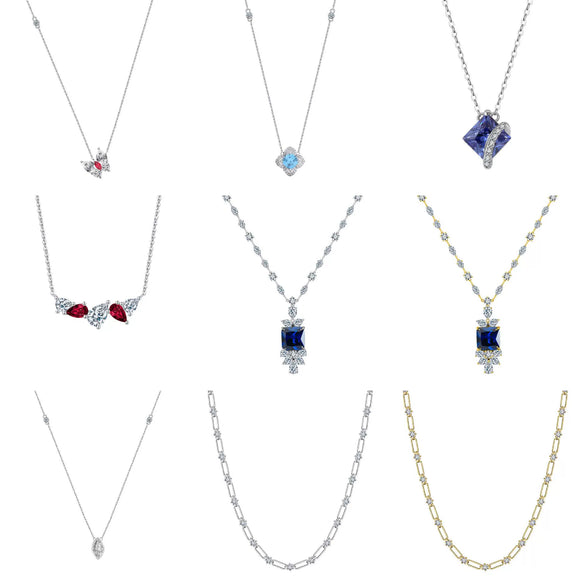Wholesale Women's Geometric Zircon 925 Sterling Silver Flash O Chain Necklace With Electroplating