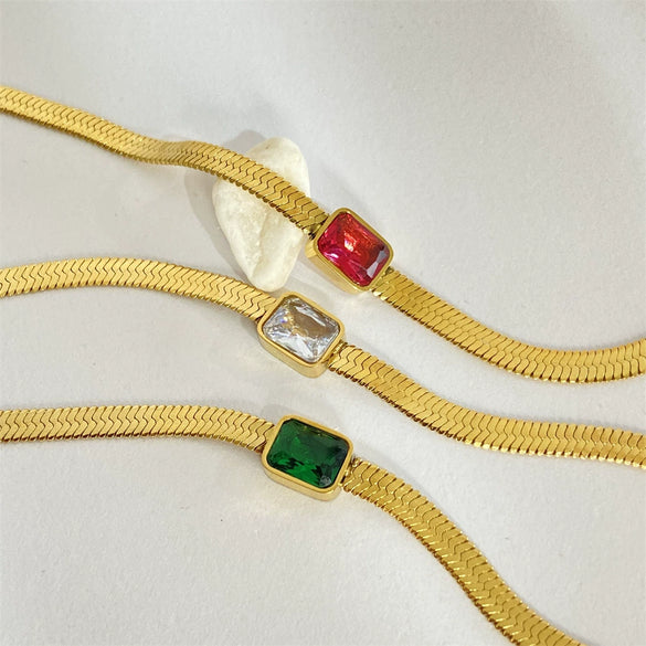 Wholesale Women's Geometric Zircon Titanium Steel Snake Bone Chain Necklace With 18K Real Gold Electroplating