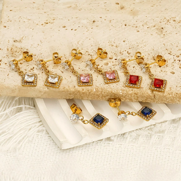 Wholesale Women's Geometric Zirconia Inlaid Titanium Steel Earrings Casual Style