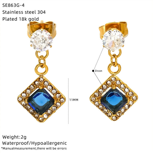 Wholesale Women's Geometric Zirconia Inlaid Titanium Steel Earrings Casual Style
