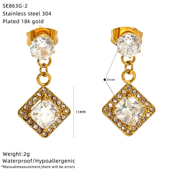Wholesale Women's Geometric Zirconia Inlaid Titanium Steel Earrings Casual Style