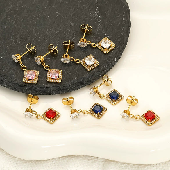 Wholesale Women's Geometric Zirconia Inlaid Titanium Steel Earrings Casual Style