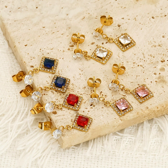 Wholesale Women's Geometric Zirconia Inlaid Titanium Steel Earrings Casual Style
