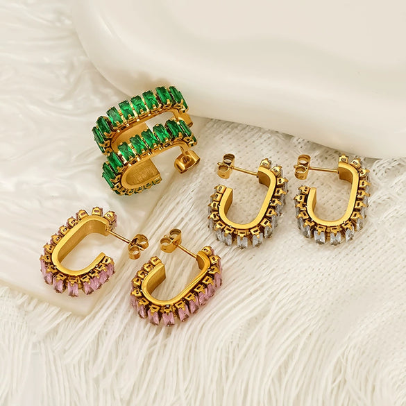 Wholesale Women's Geometric Zirconia Inlaid Titanium Steel Earrings With Personal Style