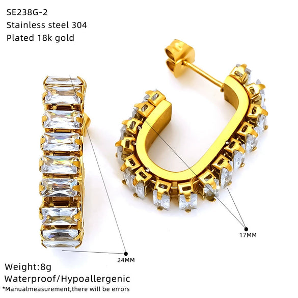 Wholesale Women's Geometric Zirconia Inlaid Titanium Steel Earrings With Personal Style