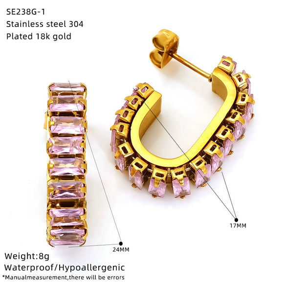 Wholesale Women's Geometric Zirconia Inlaid Titanium Steel Earrings With Personal Style