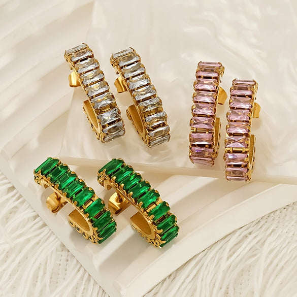 Wholesale Women's Geometric Zirconia Inlaid Titanium Steel Earrings With Personal Style