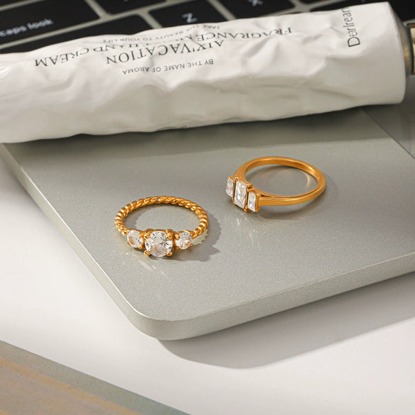 Wholesale Women's Geometric Zirconia Stainless Steel Ring