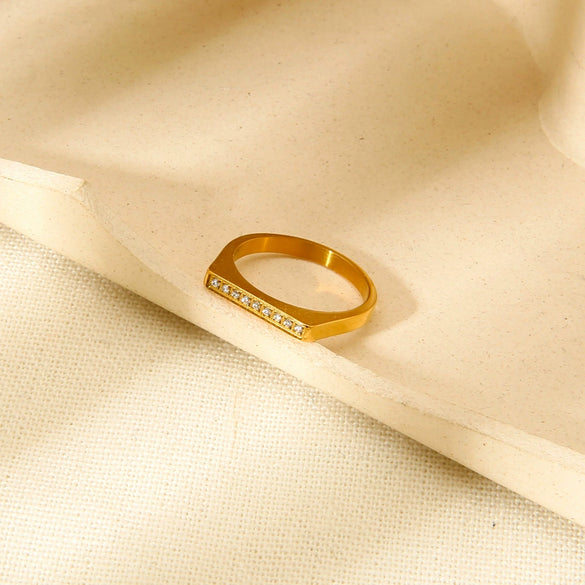 Wholesale Women's Geometric Zirconiastudded Dshaped Stainless Steel 18K Gold Plated Stackable Ring