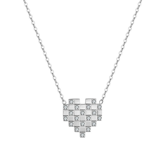 Wholesale Women's Geometric Zirconstudded Heart Pendant Necklace With Electroplated Calendering Chain