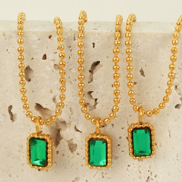 Wholesale Women's Glass And Colored Glaze Geometric Style Gold Plated Ochain Necklace