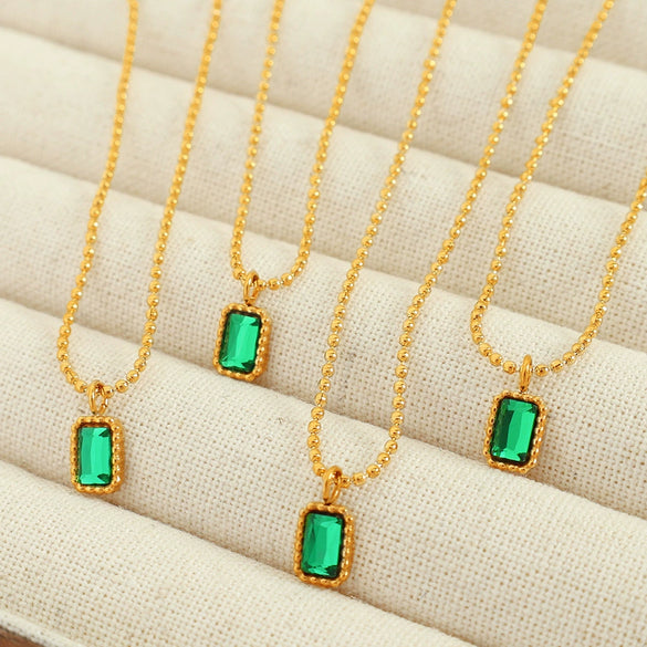 Wholesale Women's Glass And Colored Glaze Geometric Style Gold Plated Ochain Necklace