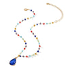 Wholesale Women's Glass Bead Chain Water Drop Pendant Necklace With Flower Pattern Alloy Zinc Electroplated