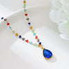 Wholesale Women's Glass Bead Chain Water Drop Pendant Necklace With Flower Pattern Alloy Zinc Electroplated