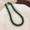 Wholesale Women's Glass Beaded Necklace With Geometric Style And Baking Paint Process And Ball Chain And Ingot Buckle Clasp