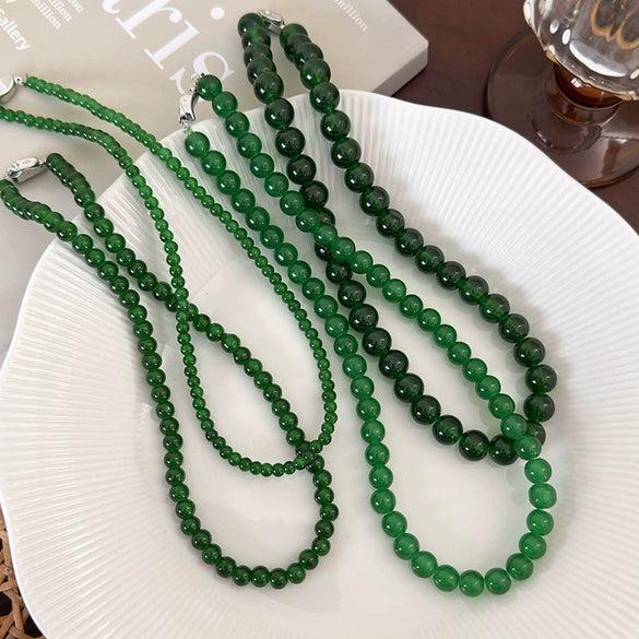 Wholesale Women's Glass Beaded Necklace With Geometric Style And Baking Paint Process And Ball Chain And Ingot Buckle Clasp
