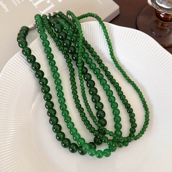 Wholesale Women's Glass Beaded Necklace With Geometric Style And Baking Paint Process And Ball Chain And Ingot Buckle Clasp