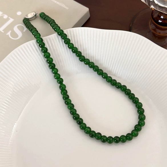 Wholesale Women's Glass Beaded Necklace With Geometric Style And Baking Paint Process And Ball Chain And Ingot Buckle Clasp