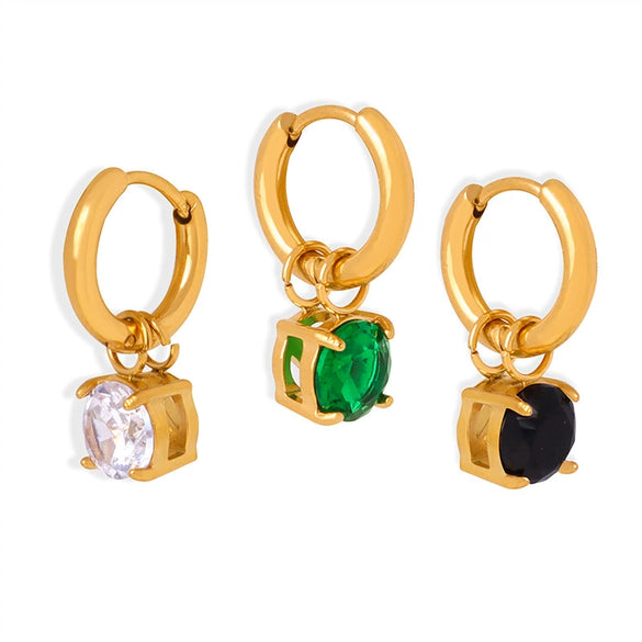 Wholesale Women's Glass Stone Zircon Earrings Titanium Steel 18K Gold Plated Geometric Electroplated Jewelry