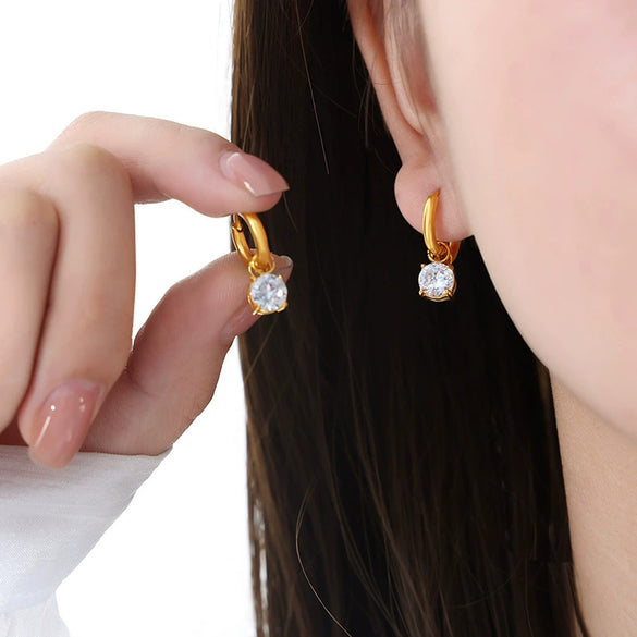 Wholesale Women's Glass Stone Zircon Earrings Titanium Steel 18K Gold Plated Geometric Electroplated Jewelry