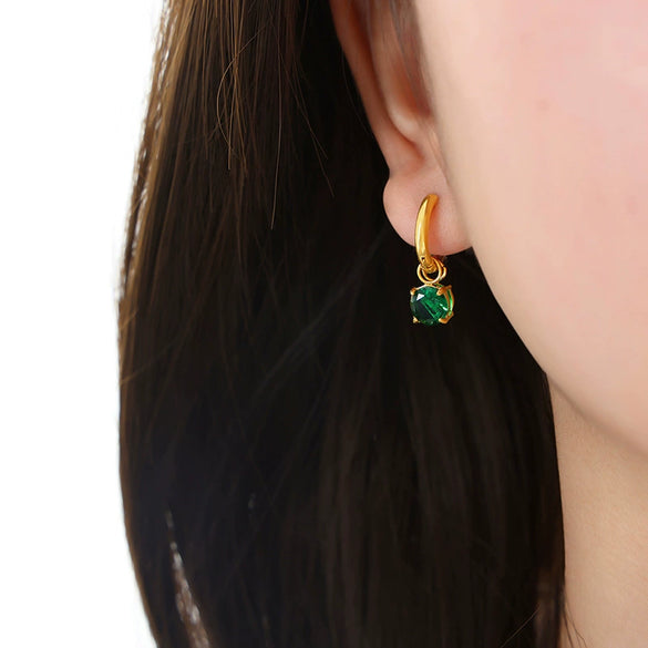 Wholesale Women's Glass Stone Zircon Earrings Titanium Steel 18K Gold Plated Geometric Electroplated Jewelry