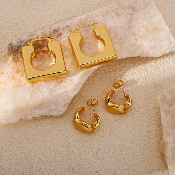 Wholesale Women's Glazed Textured Copper Earrings With Geometric Design And Electroplating