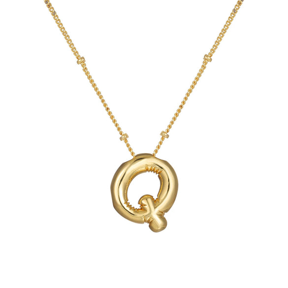 Wholesale Women's Glossy Bubble Letter Heart Copper Necklace Gold Plated With Ochain And Electroplating Treatment