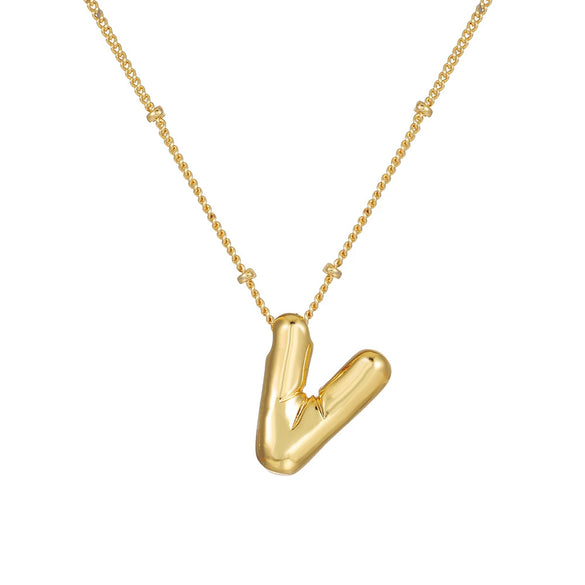 Wholesale Women's Glossy Bubble Letter Heart Copper Necklace Gold Plated With Ochain And Electroplating Treatment