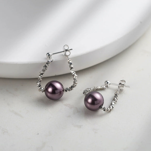 Wholesale Women's Glowing 925 Silver Electroplated Broken Silver Pearl Earrings Highend Minimalist Style