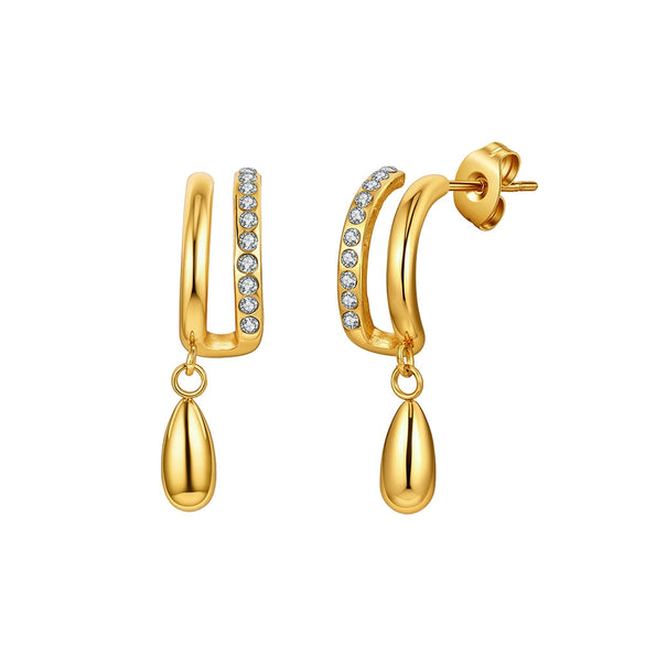 Wholesale Women's Glowing Titanium Steel And Stainless Steel Geometric Doublelayer Cring And Water Drop Pendant Earrings With Vacuum Real Gold Plating