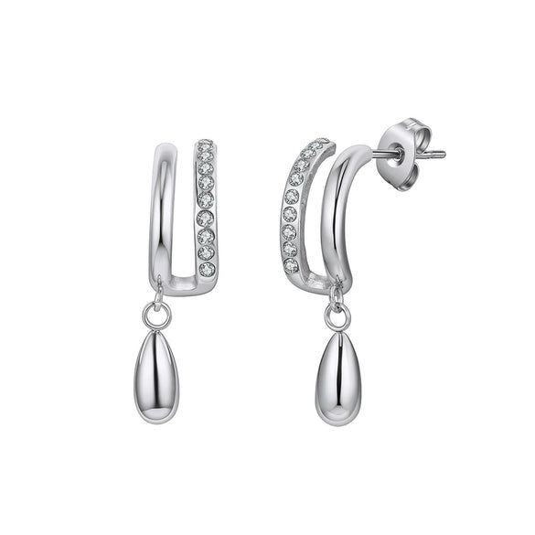 Wholesale Women's Glowing Titanium Steel And Stainless Steel Geometric Doublelayer Cring And Water Drop Pendant Earrings With Vacuum Real Gold Plating