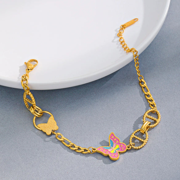 Wholesale Women's Gold Inlaid Stainless Steel Butterfly Bracelet